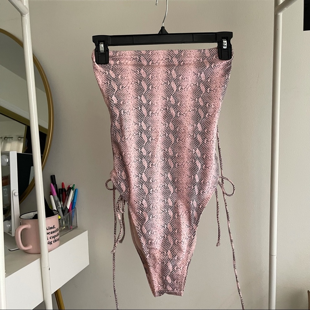 Pink Snakeskin Strappy One Piece Swimsuit Small